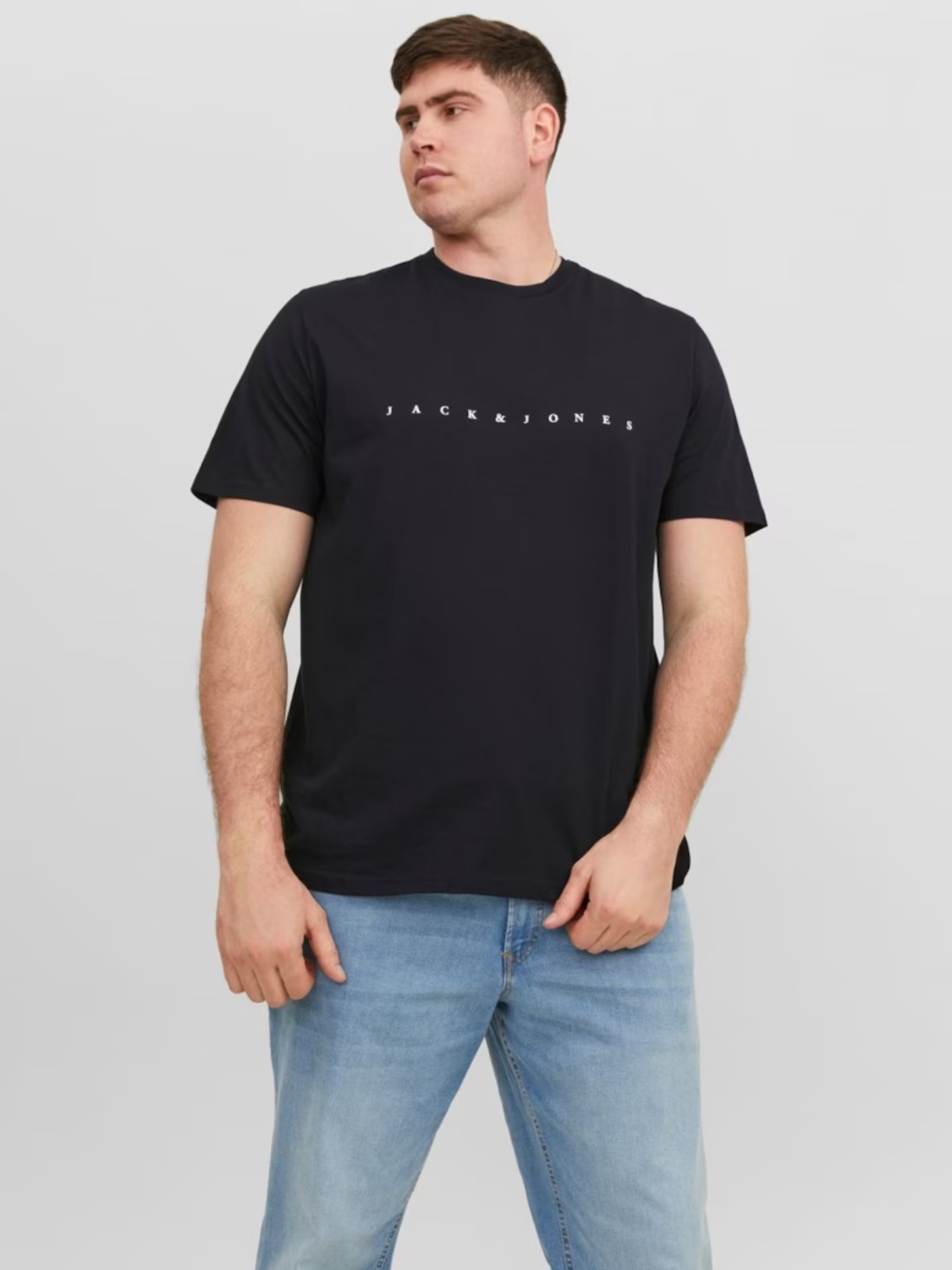 Jack & Jones Plus Tricou cu logo, barbati big sizes, din bumbac organic, Standard Fit, Negru (SELECTATI MARIMEA: 4XL)