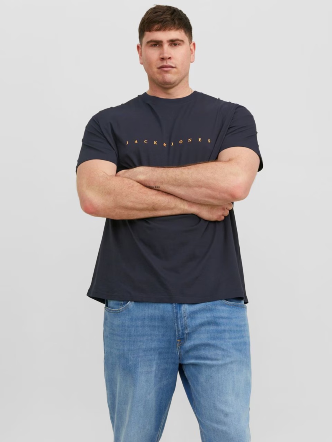 Jack & Jones Plus Tricou cu logo, barbati big sizes, din bumbac organic, Standard Fit, Bleumarin inchis (SELECTATI MARIMEA: 7XL)