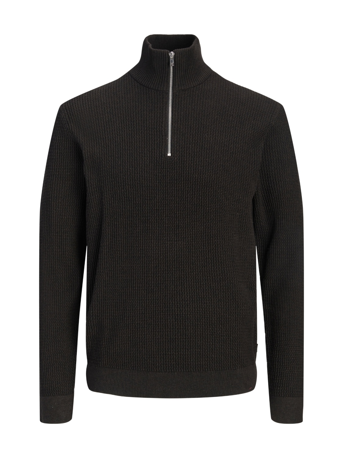 Jack & Jones Pulover barbati cu fermoar la baza gatului, din bumbac organic, JPRBLUSTANLEY, Maro inchis (SELECTATI MARIMEA: M)
