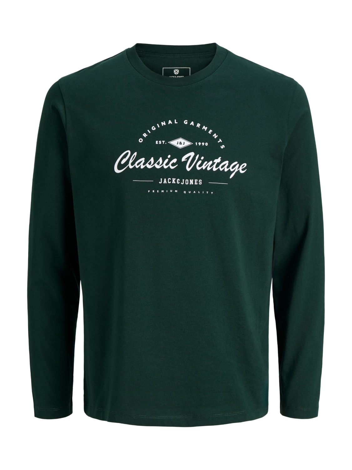 Jack & Jones Tricou baieti, cu maneca lunga, la baza gatului din bumbac organic, Regular fit, Verde inchis (SELECTATI MARIMEA: 152 cm)