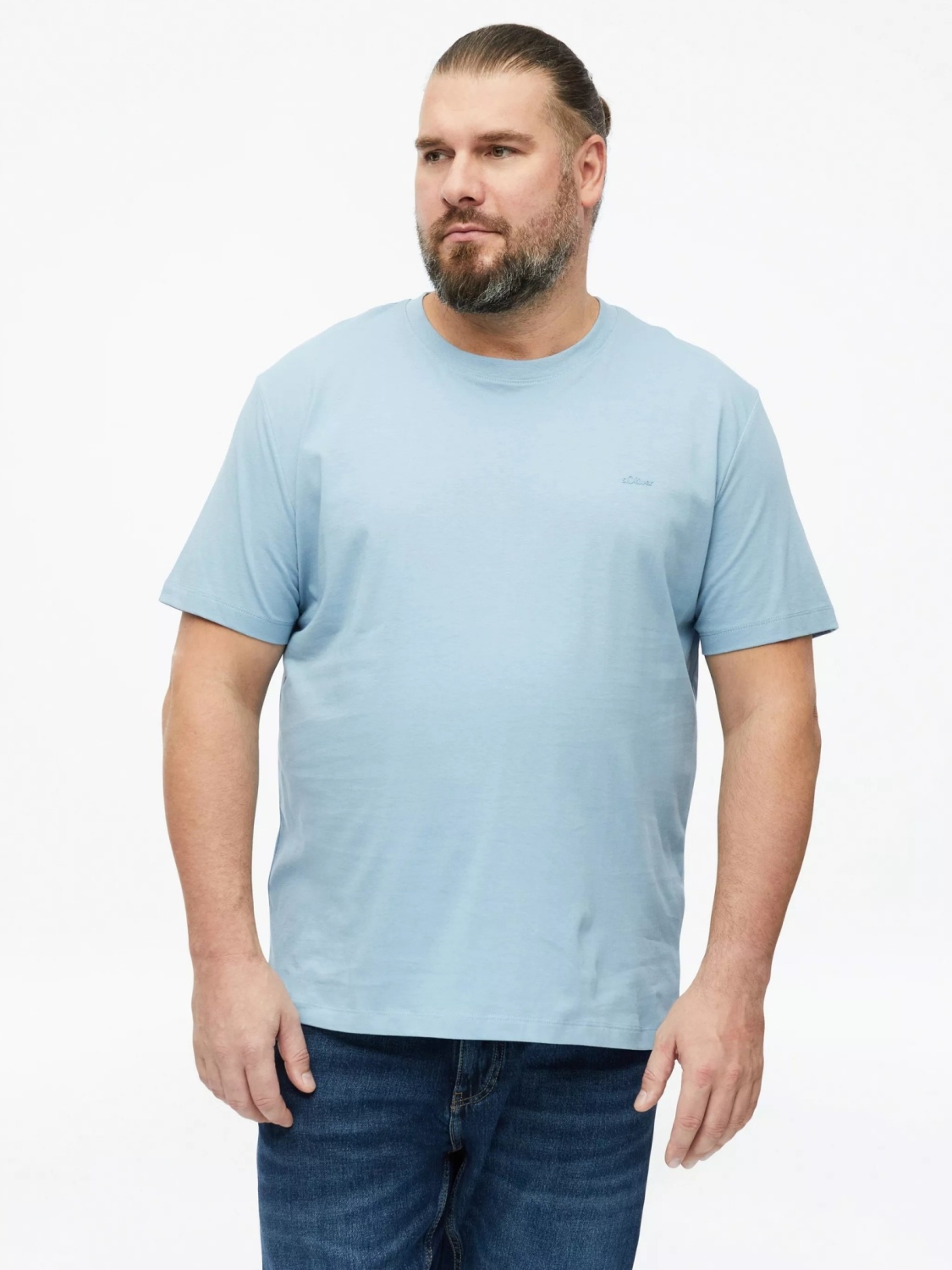 s.Oliver Big Sizes Tricou cu decolteu la baza gatului, barbati big sizes, din bumbac, Regular fit, Albastru (SELECTATI MARIMEA: 2XL)