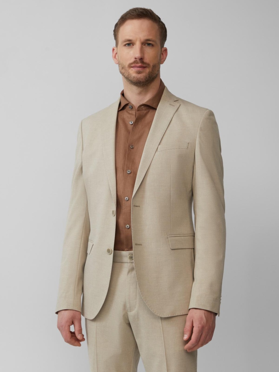 s.Oliver BLACK LABEL Sacou barbati cu model fin si croiala Slim Fit, Maro deschis (SELECTATI MARIMEA: 48)