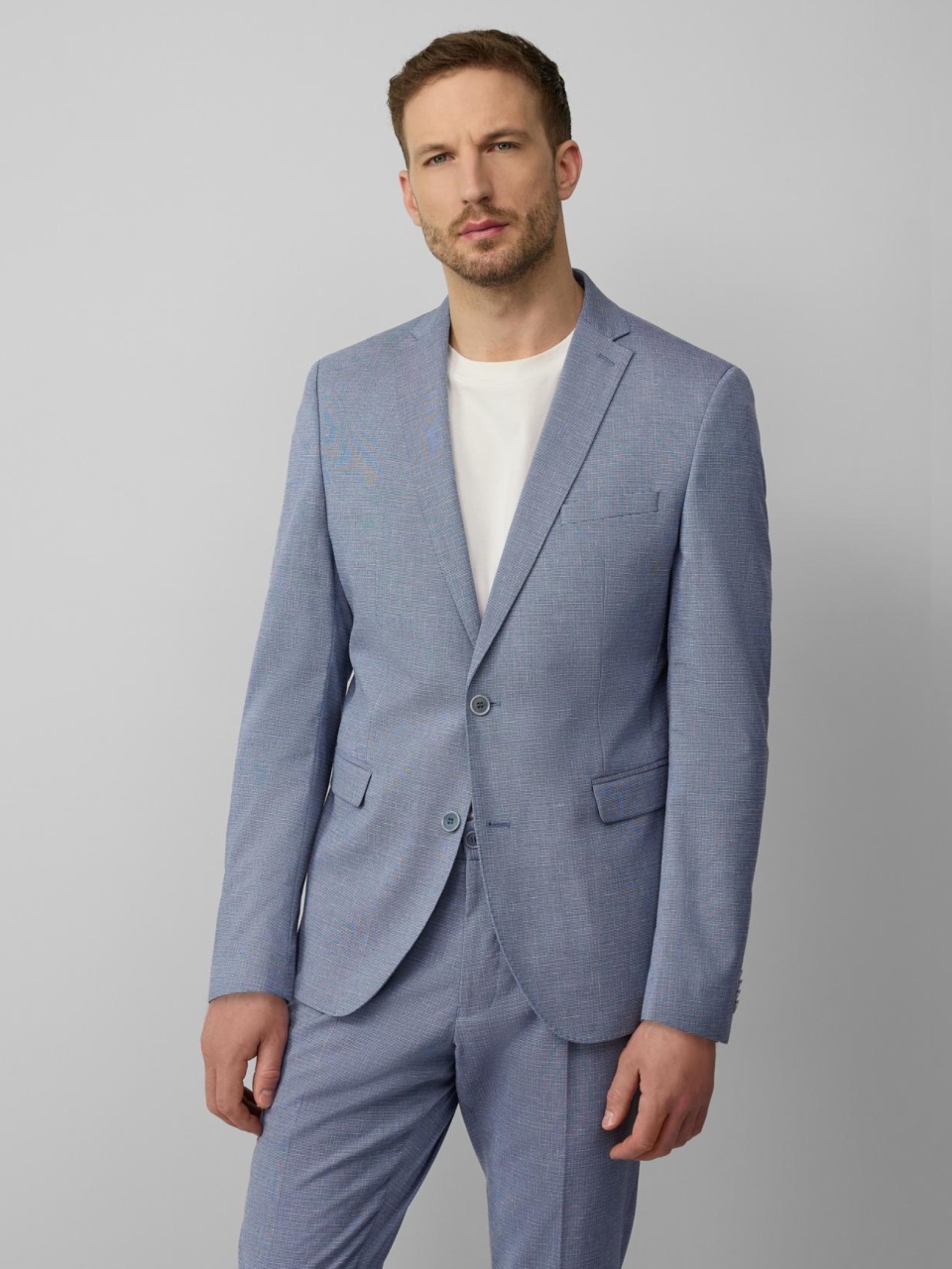 s.Oliver BLACK LABEL Sacou barbati cu model fin si croiala Slim Fit, Albastru deschis (SELECTATI MARIMEA: 56)