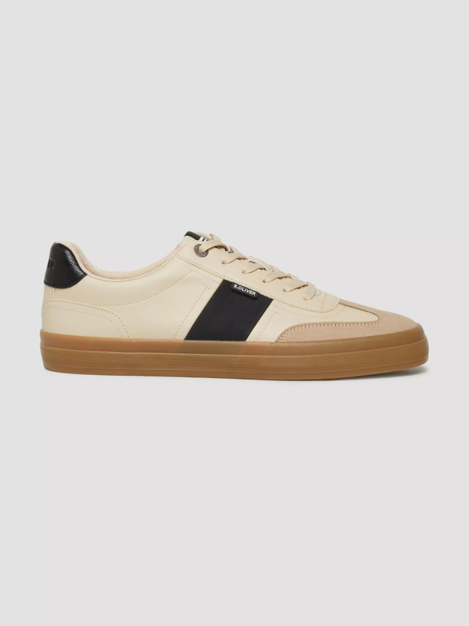 s.Oliver Sneakers barbati, cu detalii, in dungi, Bej (SELECTATI MARIMEA: 44)
