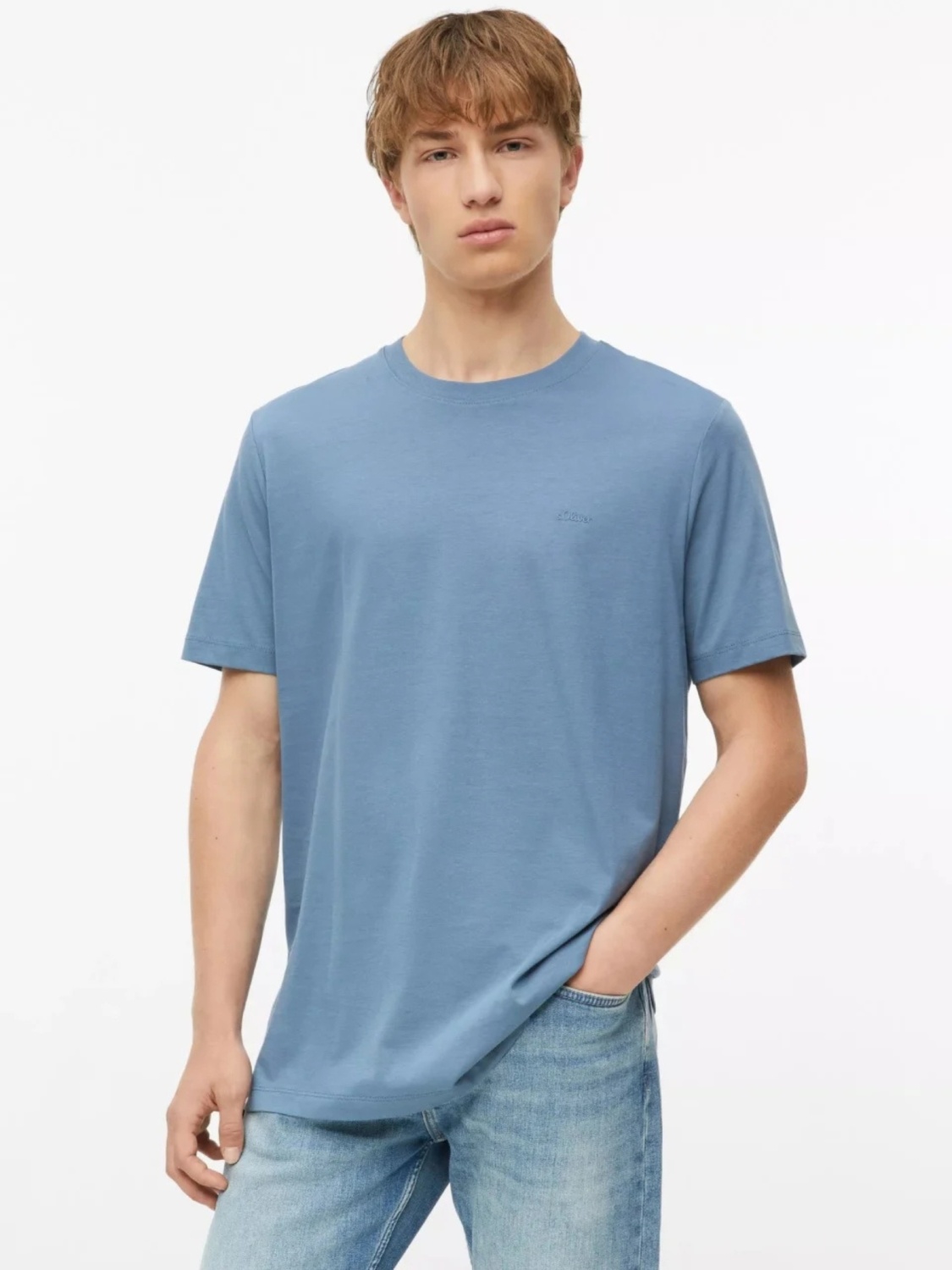 s.Oliver Tricou barbati, din bumbac, la baza gatului, Regular fit, Albastru (SELECTATI MARIMEA: 2XL)