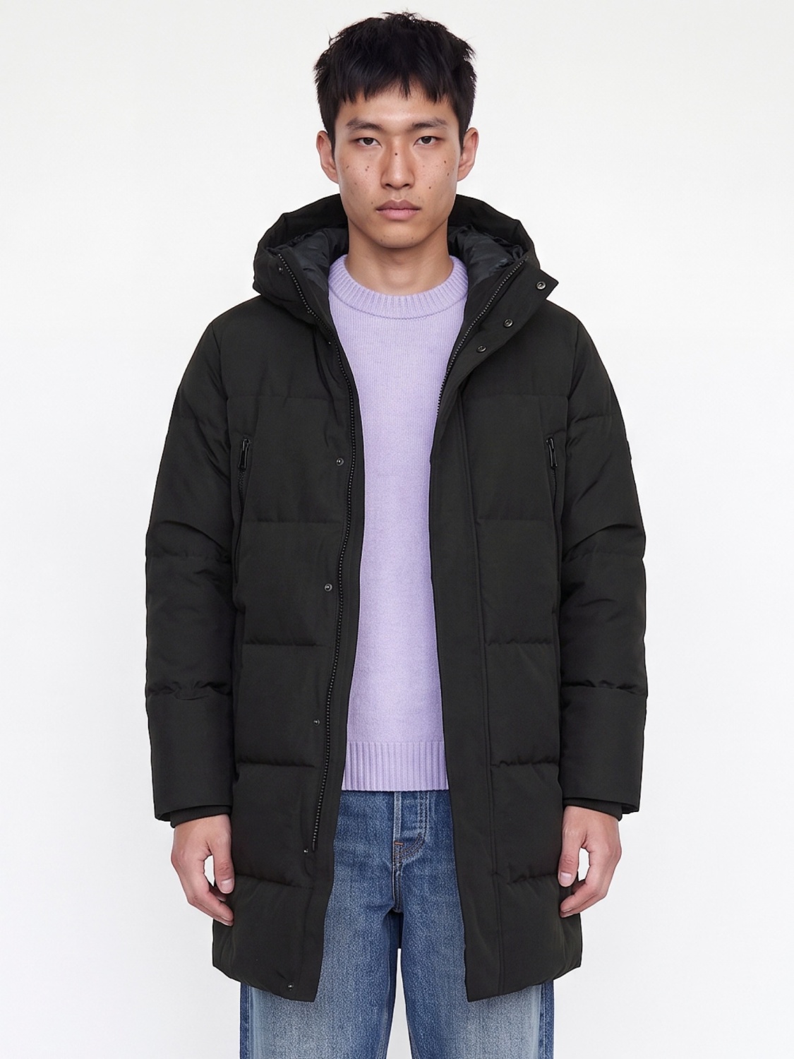 Jack & Jones Geaca lunga barbati, PUFFER, cu gluga, Regular fit, JJEBECKS, Negru (SELECTATI MARIMEA: L)