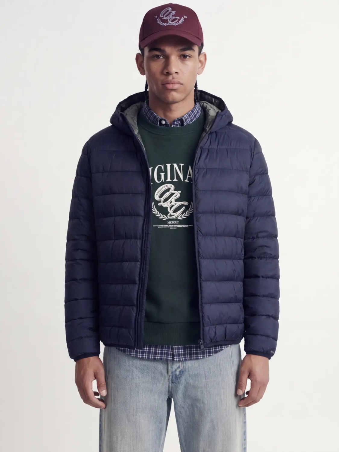 Jack & Jones Jacheta barbati, PUFFER, cu puf de rata, Regular fit, JJEBERG, Bleumarin inchis (SELECTATI MARIMEA: M)
