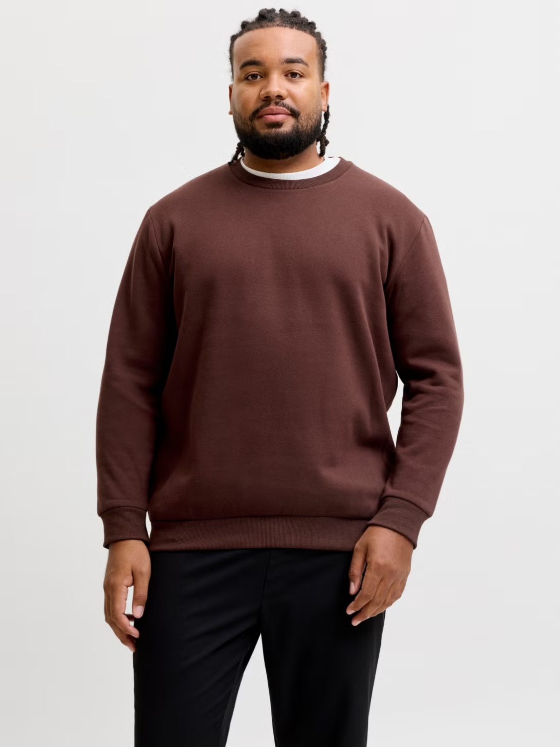 Jack & Jones Plus Bluza barbati big sizes, cu decolteu la baza gatului, Relaxed Fit, JJEBRADLEY, Visiniu (SELECTATI MARIMEA: 4XL)