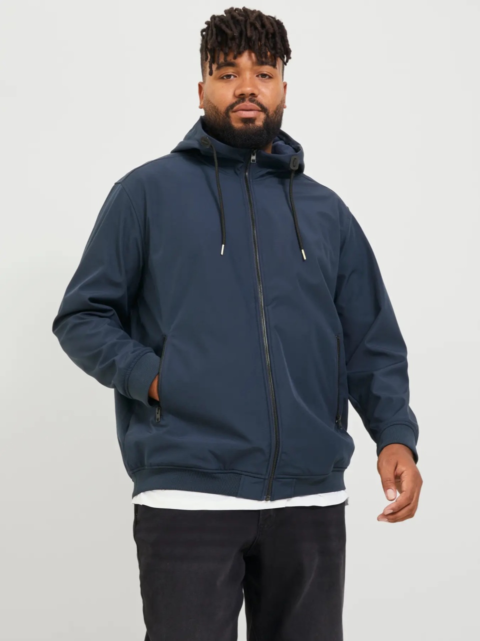 Jack & Jones Plus Jacheta softshell cu gluga barbati big sizes, Bleumarin inchis (SELECTATI MARIMEA: 5XL)