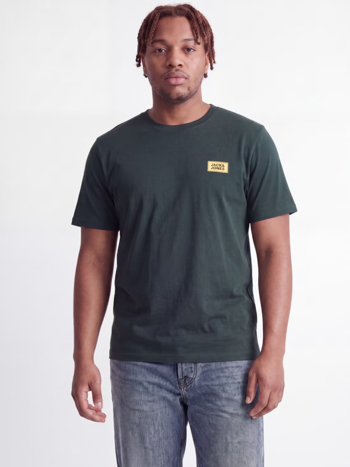 Jack & Jones Plus Tricou barbati big sizes, din bumbac, Regular fit, JJRUSH, Verde inchis (SELECTATI MARIMEA: 6XL)