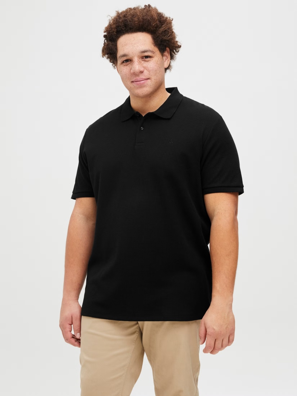 Jack & Jones Plus Tricou polo barbati big sizes, cu logo, Regular fit, Negru (SELECTATI MARIMEA: 3XL)