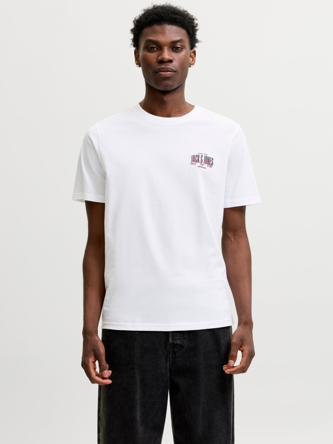 Jack & Jones Tricou barbati la baza gatului, din bumbac, Regular Fit, JJAERO, Alb (SELECTATI MARIMEA: S)