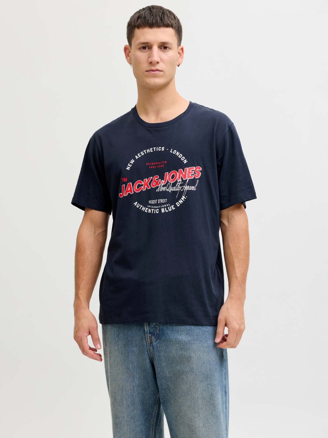 Jack & Jones Tricou cu decolteu la baza gatului, barbati, Standard fit, Bleumarin inchis (SELECTATI MARIMEA: M)