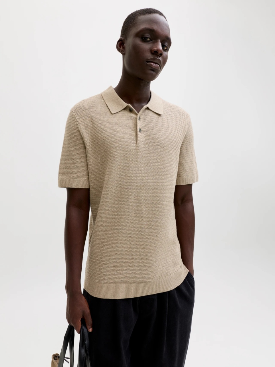 Jack & Jones, Tricou polo barbati cu aspect tricotat, Regular fit, Bej (SELECTATI MARIMEA: 2XL)