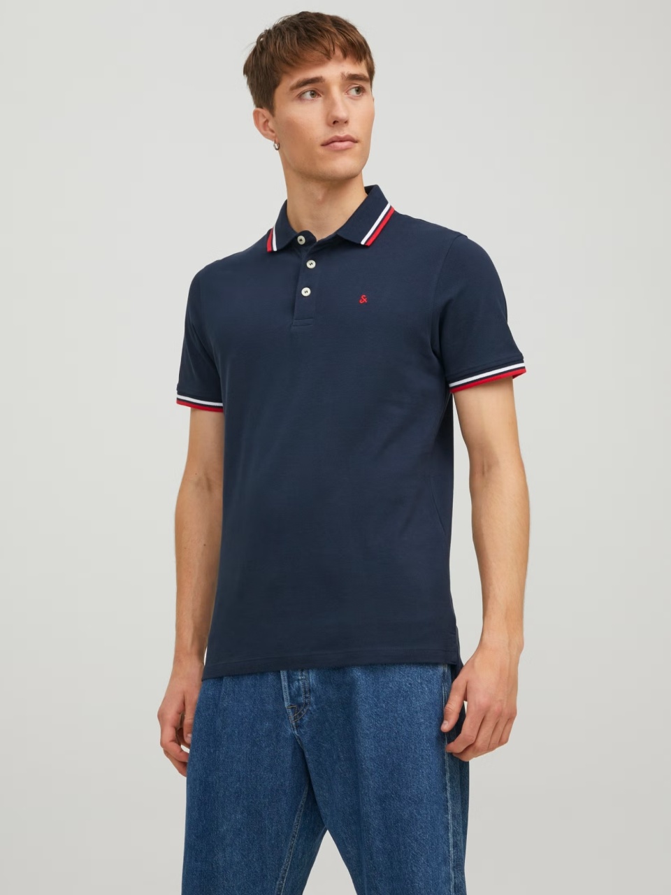 Jack & Jones Tricou polo barbati, Slim fit cu guler contrast, Bleumarin inchis (SELECTATI MARIMEA: S)