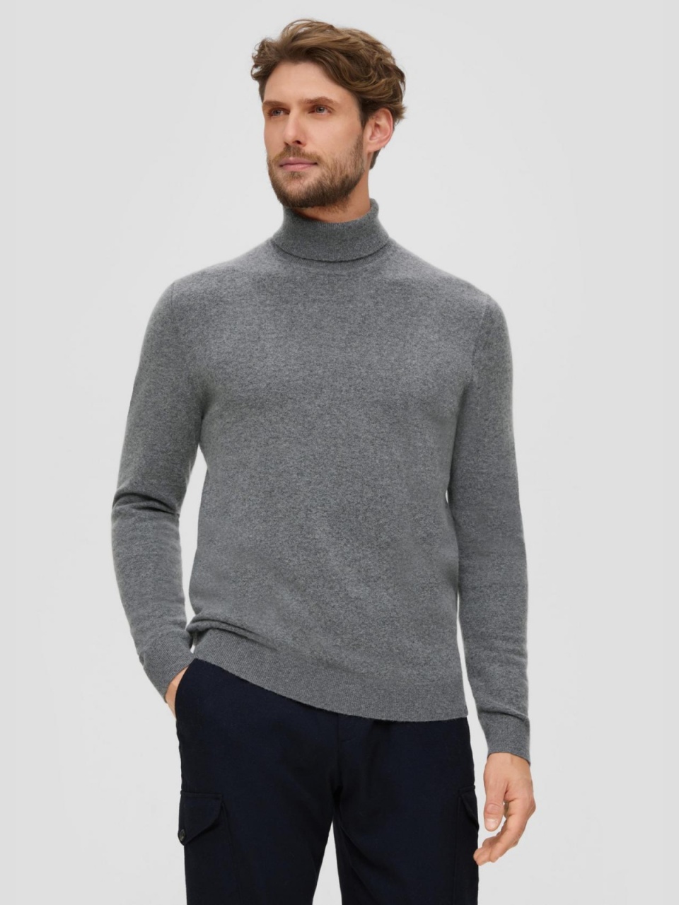 Pulover barbati cu guler inalt, din amestec de lana si alte materiale, Gri inchis (SELECTATI MARIMEA: XL)