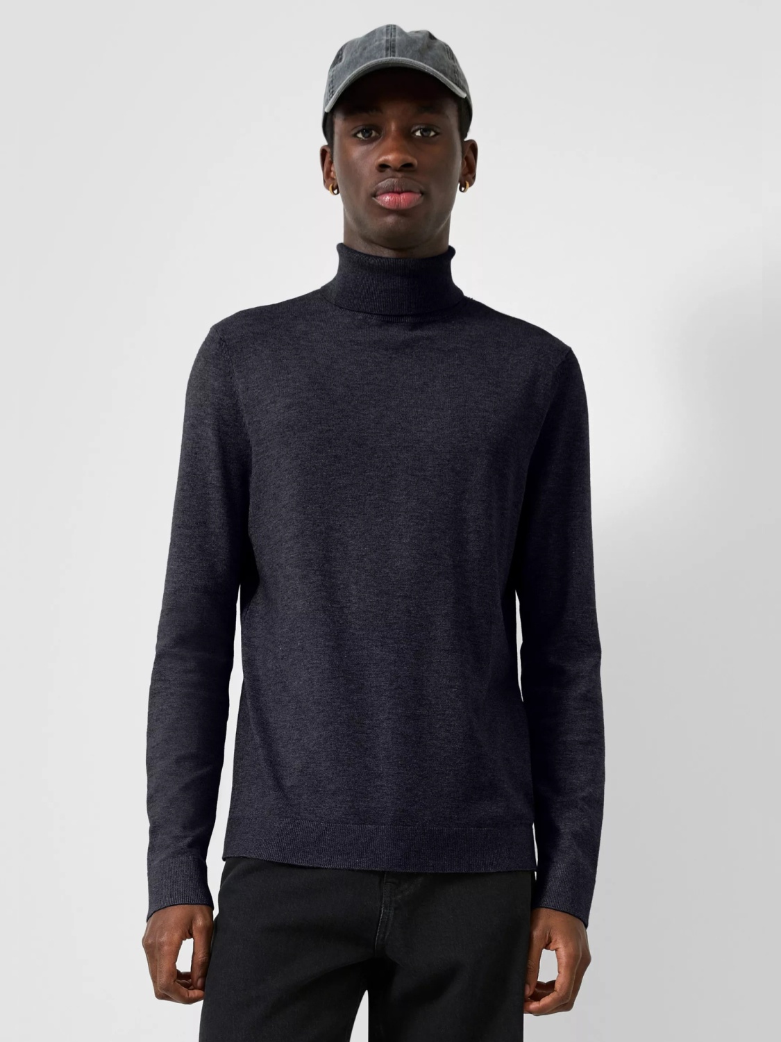 Q/S by s.Oliver Pulover barbati cu guler inalt, tricotat fin, Slim fit, Bleumarin inchis (SELECTATI MARIMEA: 2XL)