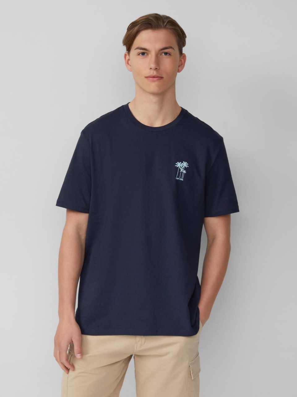 Q/S by s.Oliver Tricou barbati cu imprimeu, decolteu la baza gatului, Regular fit, Bleumarin inchis (SELECTATI MARIMEA: M)
