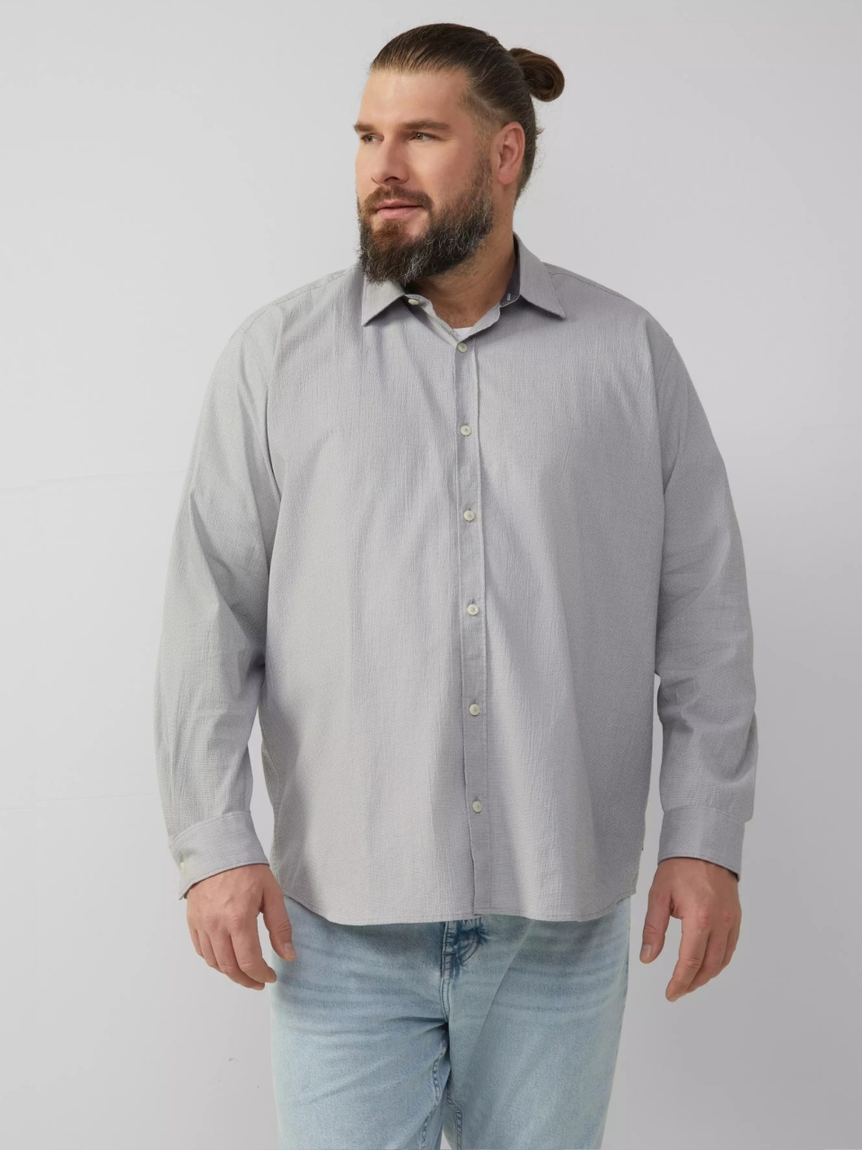 s.Oliver Big Sizes Camasa barbati big sizes, cu maneca lunga, Regular fit, Gri deschis (SELECTATI MARIMEA: 4XL)