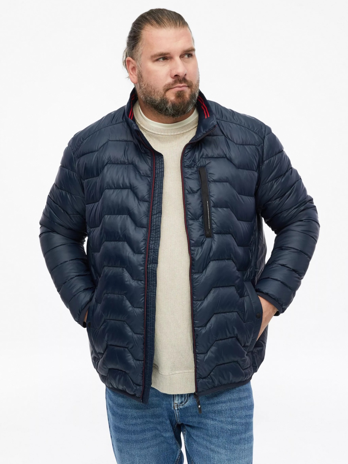s.Oliver Big Sizes Jacheta matlasata barbati big sizes, fara gluga cu buzunare oblice si croiala Regular fit, Bleumarin inchis (SELECTATI MARIMEA: