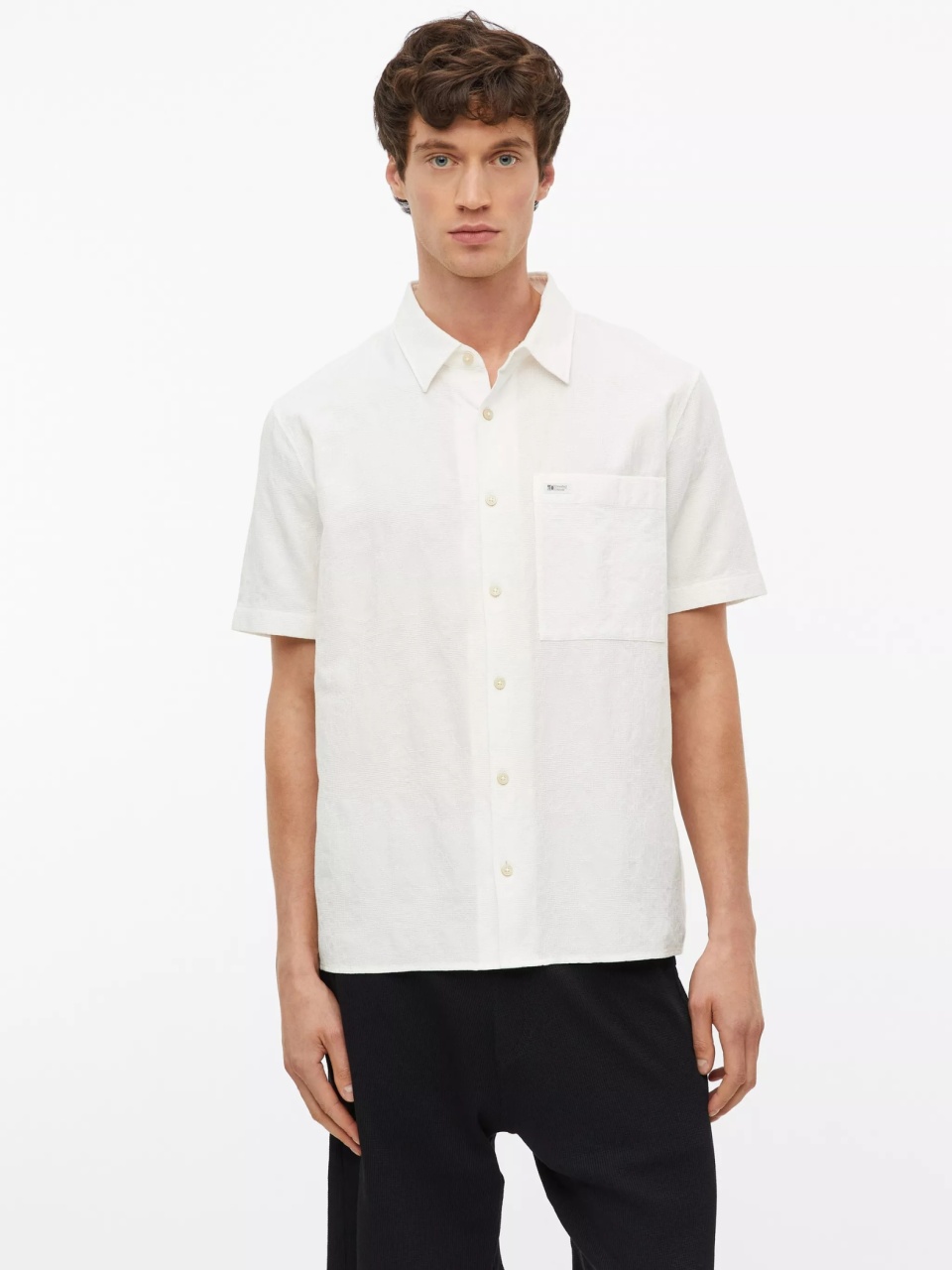 s.Oliver Camasa barbati cu model, din bumbac, Relaxed fit, Alb (SELECTATI MARIMEA: XL)