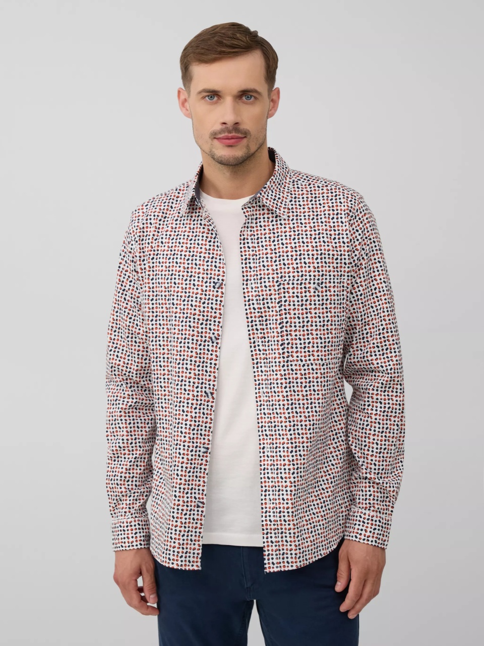 s.Oliver Camasa barbati, din amestec de bumbac, imprimeu cu puncte, Slim fit, Alb (SELECTATI MARIMEA: 3XL)