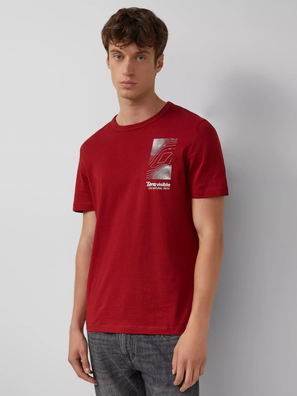 s.Oliver Tricou barbati cu imprimeu frontal, din bumbac, Regular fit, Rosu (SELECTATI MARIMEA: XL)