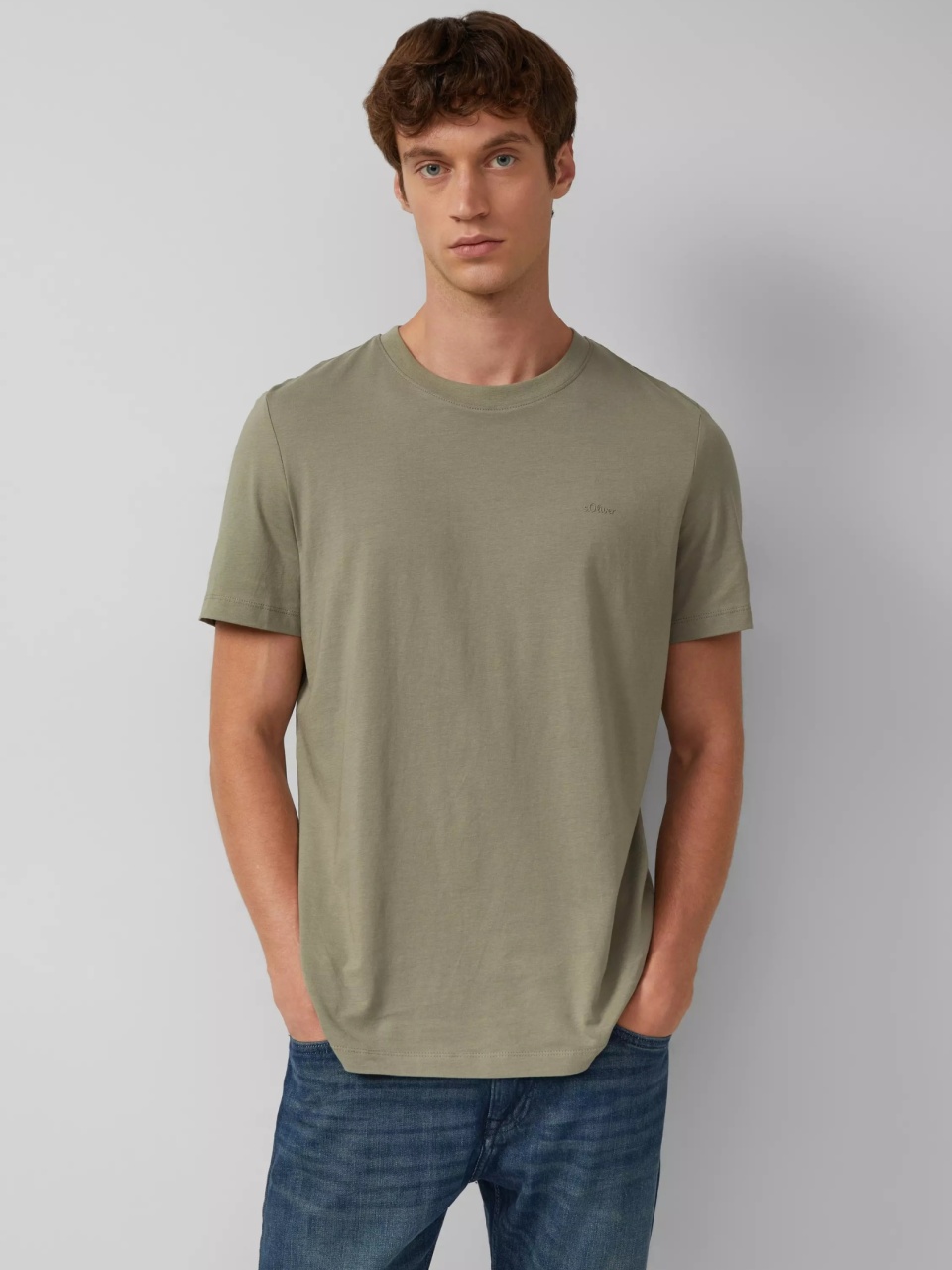 s.Oliver Tricou barbati, Regular fit cu decolteu la baza gatului, imprimeu uni, Verde (SELECTATI MARIMEA: S)