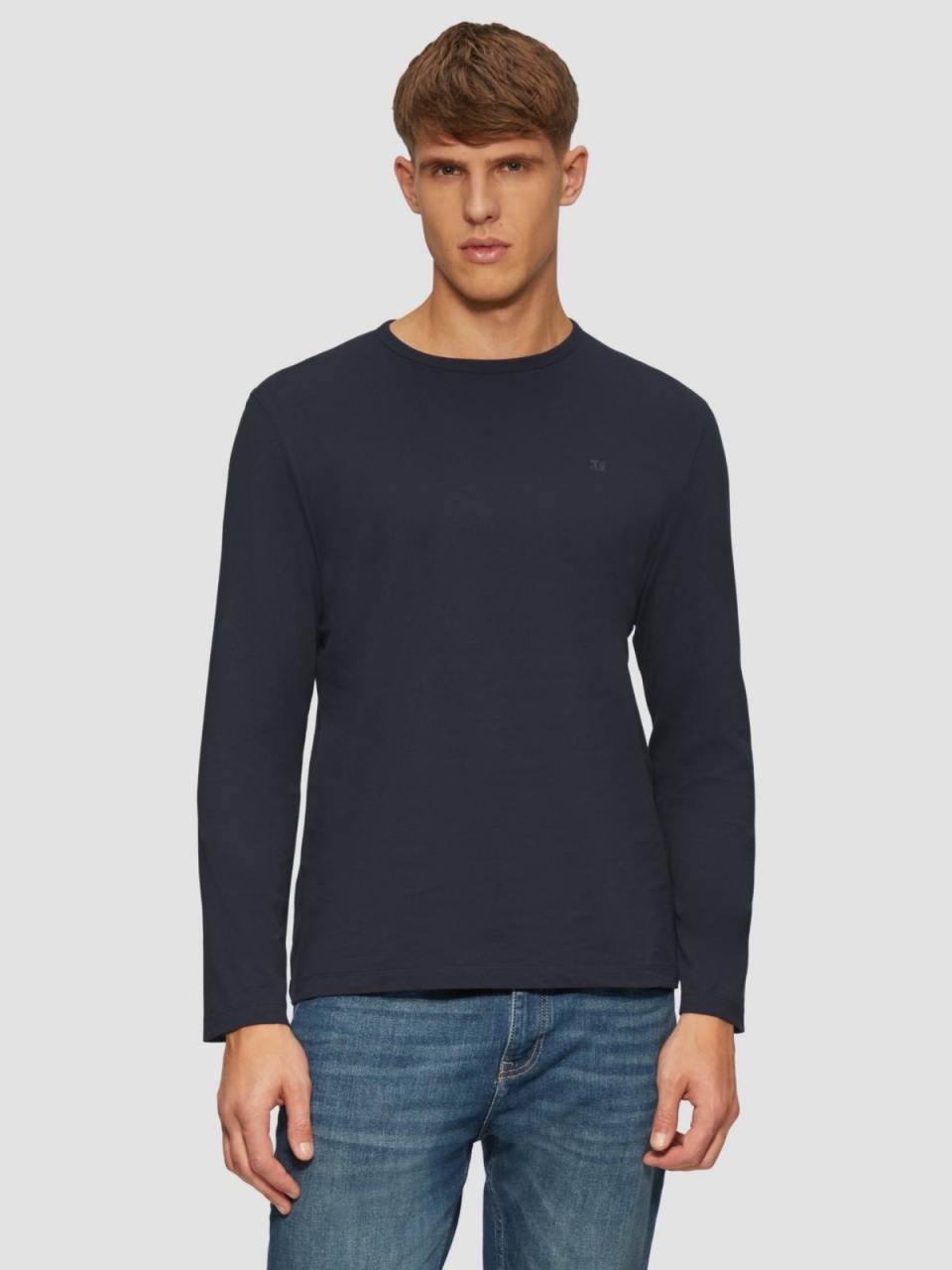 Tricou cu maneca lunga barbati, decolteu la baza gatului, logo, Bleumarin (SELECTATI MARIMEA: S)