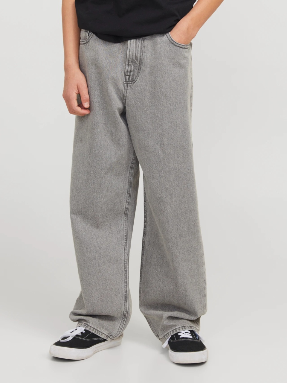 Jack & Jones Blugi baieti, ALEX, cu talie inalta si croiala Baggy Fit, Gri inchis (SELECTATI MARIMEA: 176 cm)