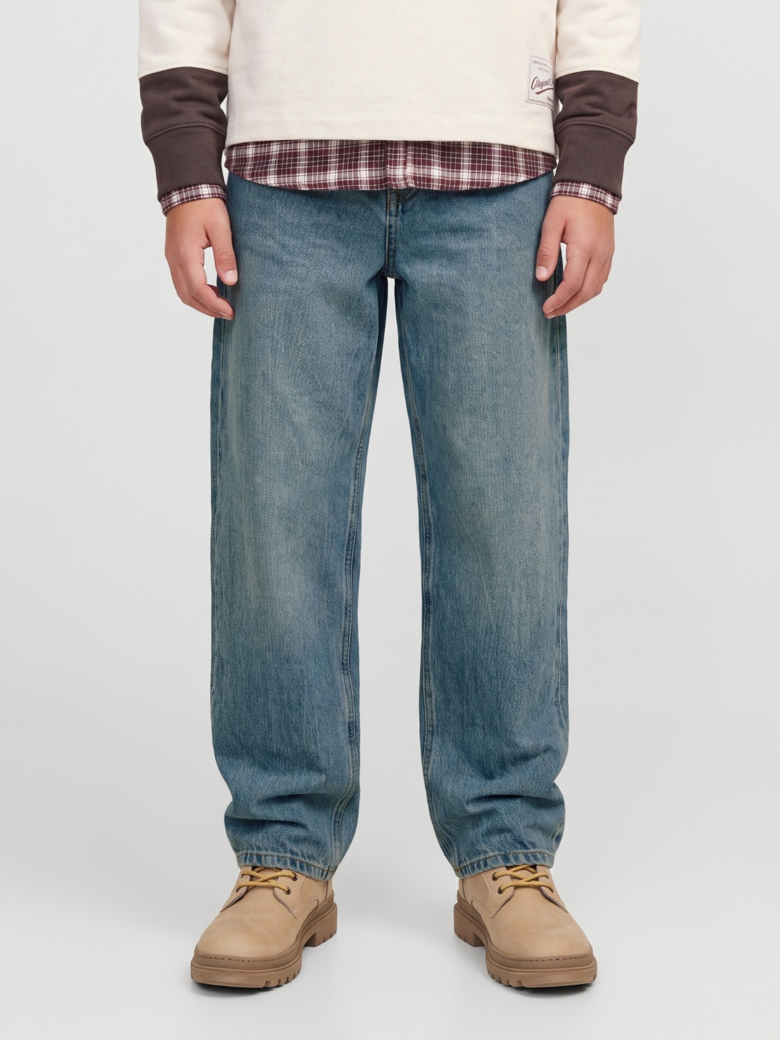 Jack & Jones Blugi baieti, ALEX cu talie inalta si croiala Baggy Fit, Albastru (SELECTATI MARIMEA: 176 cm)
