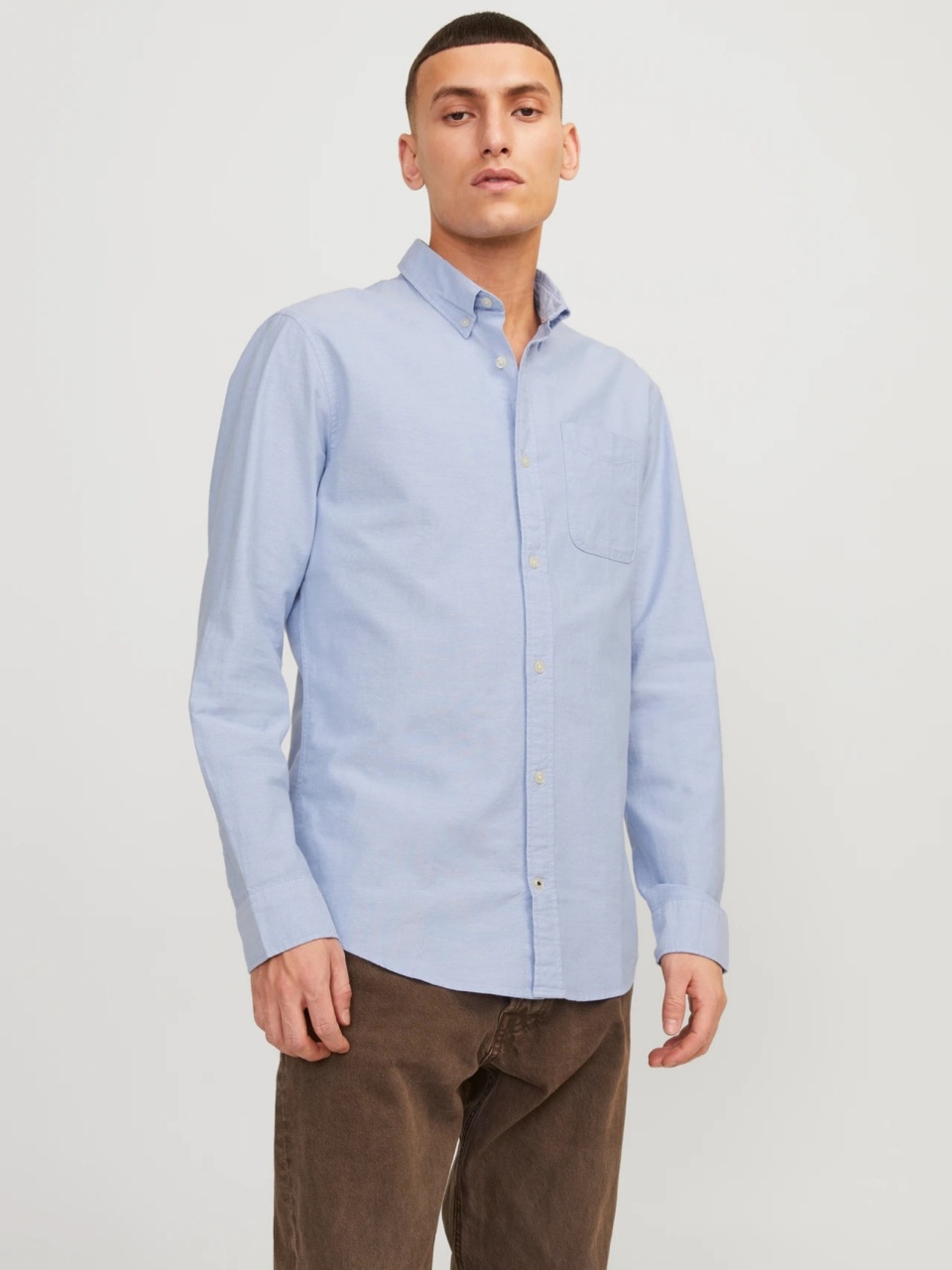 Jack & Jones Camasa barbati, Casual cu croiala Slim Fit, din bumbac, Albastru deschis (SELECTATI MARIMEA: 3XL)