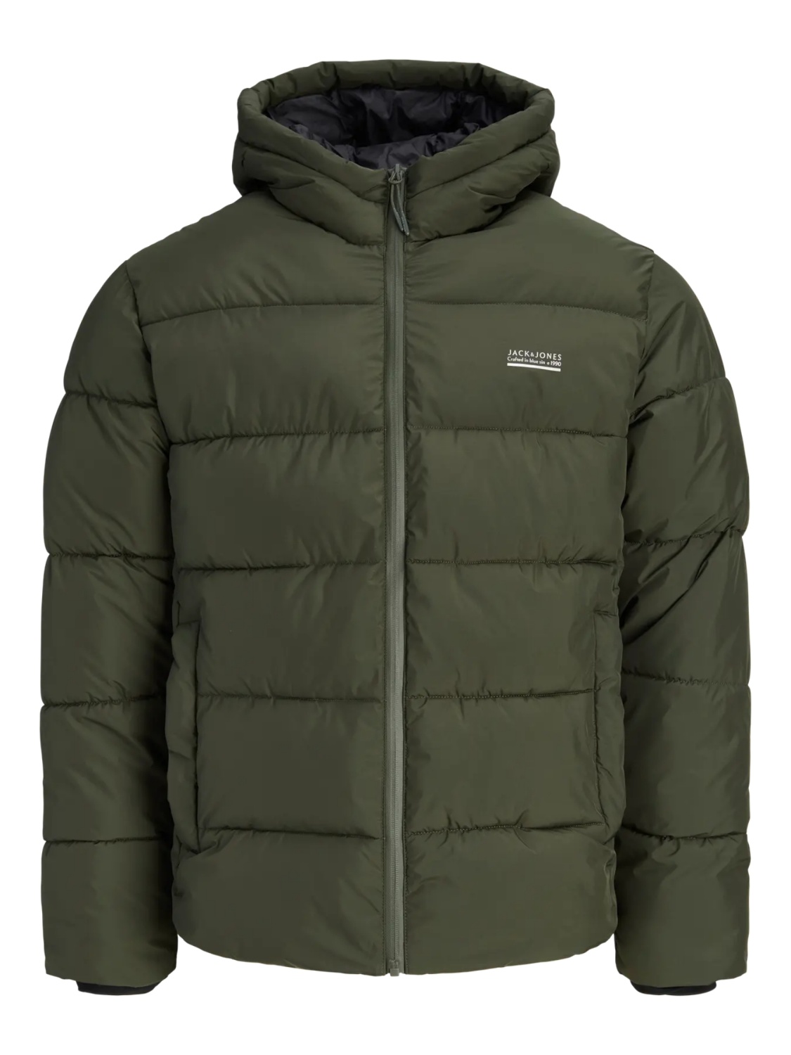 Jack & Jones Geaca barbati, PUFFER, cu gluga, Regular fit, JJEFREDDIE, Verde inchis (SELECTATI MARIMEA: M)