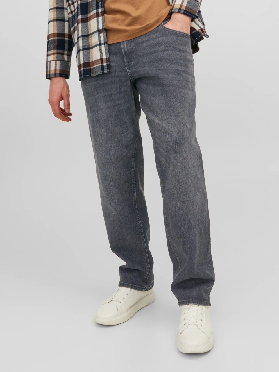 Jack & Jones Plus Blugi JJIMIKE JJORIGINAL, barbati cu talie inalta si croiala Conica, Gri inchis (SELECTATI MARIMEA: 48, SELECTATI LUNGIMEA: 34)