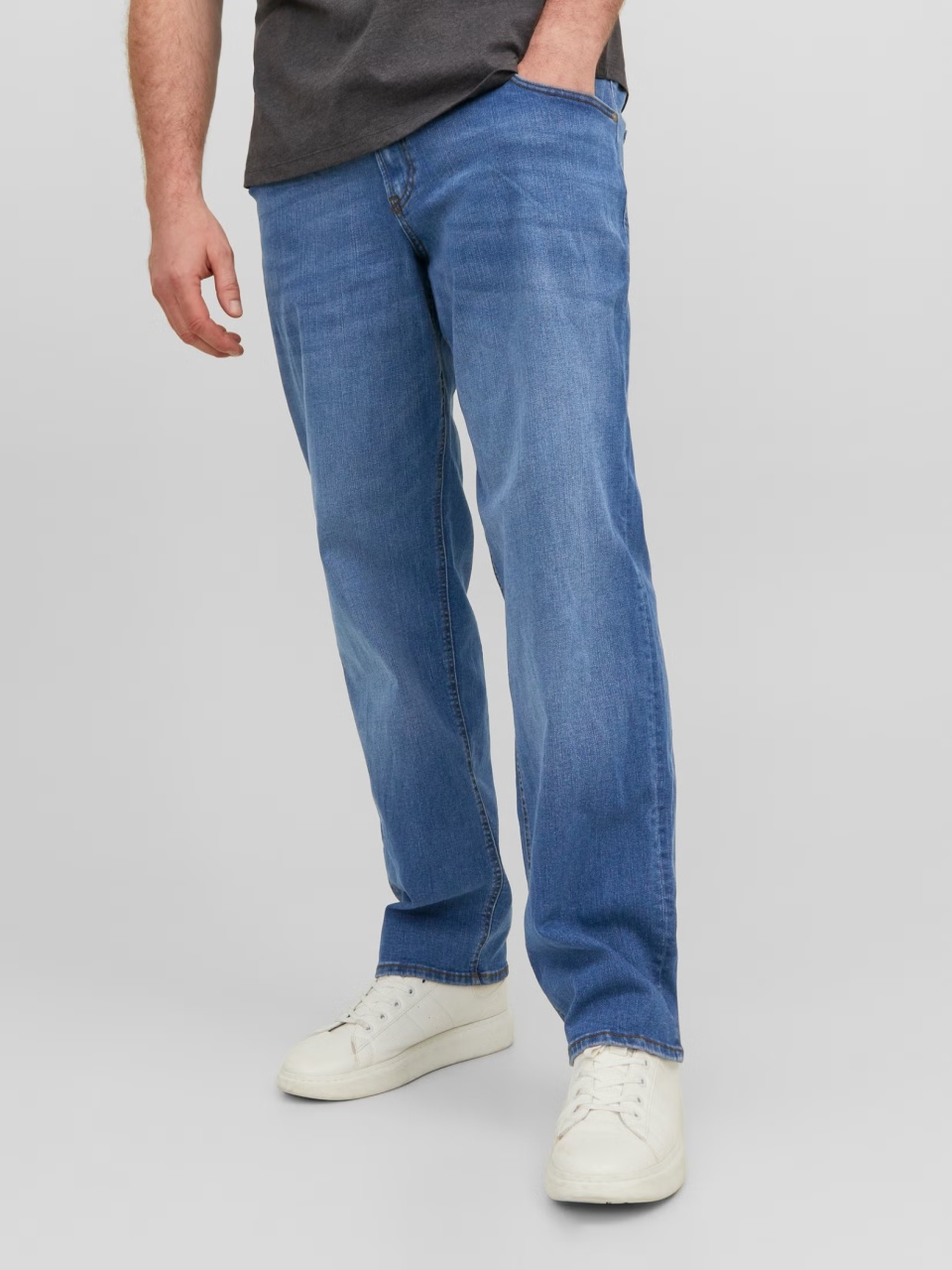 Jack & Jones Plus Blugi Mike, barbati big sizes, cu talie inalta si croiala Conica, Albastru (SELECTATI MARIMEA: 50, SELECTATI LUNGIMEA: 34)
