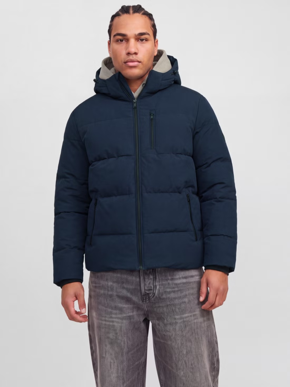 Jack & Jones Plus Geaca barbati big sizes, PUFFER, cu gluga, JJEBECKS, Bleumarin inchis (SELECTATI MARIMEA: 5XL)