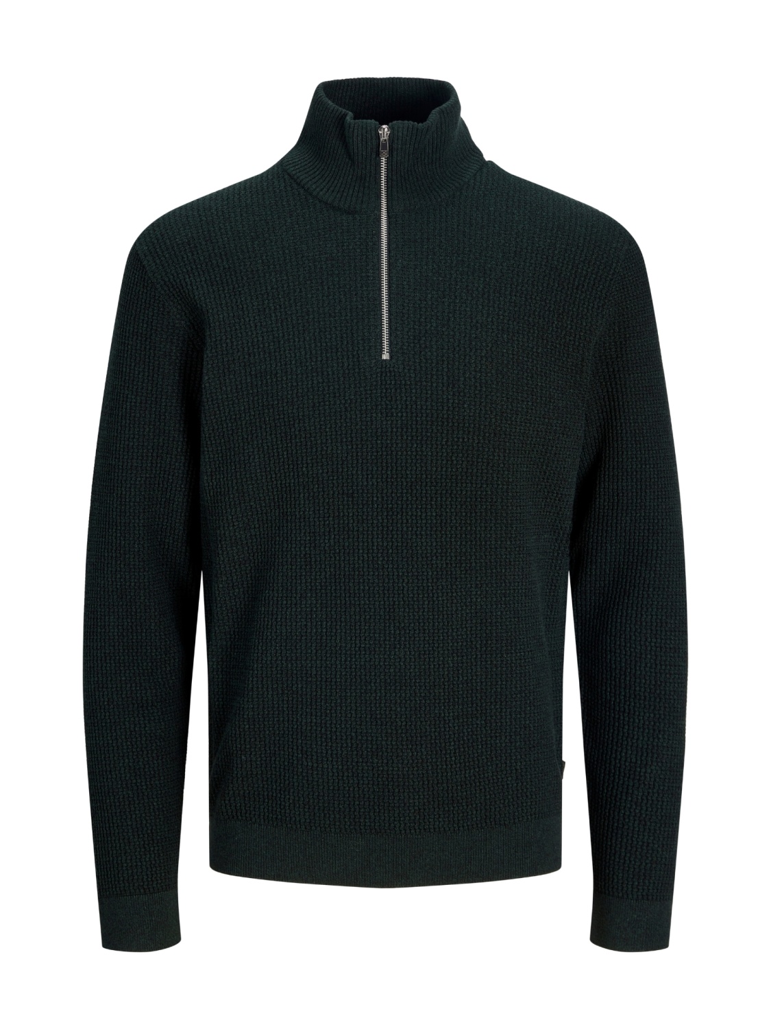 Jack & Jones Pulover barbati cu fermoar la baza gatului, din bumbac organic, JPRBLUSTANLEY, Verde inchis (SELECTATI MARIMEA: S)