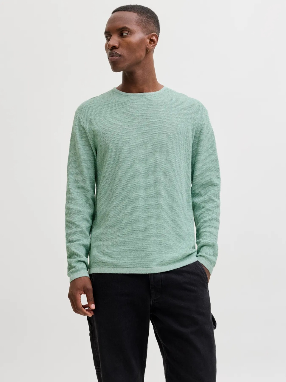 Jack & Jones Pulover tricotat barbati cu decolteu la baza gatului, Verde deschis (SELECTATI MARIMEA: XL)