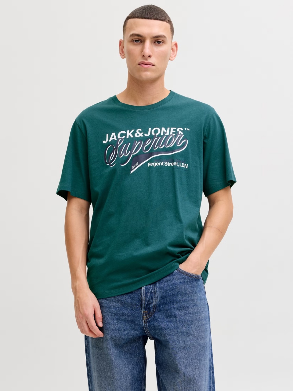 Jack & Jones Tricou cu decolteu la baza gatului, barbati, Standard fit, Verde inchis (SELECTATI MARIMEA: S)