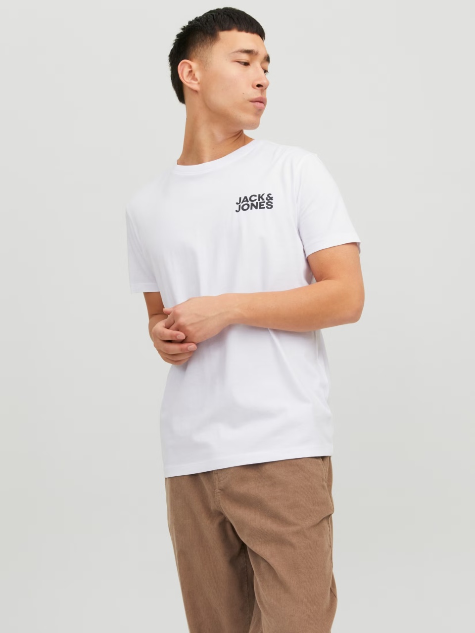 Jack & Jones Tricou simplu, barbati, din 100% bumbac, cu logo, Alb (SELECTATI MARIMEA: L)