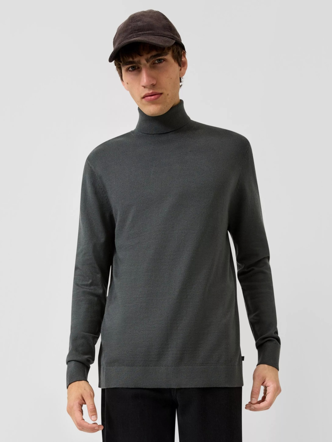 Q/S by s.Oliver Pulover tricotat fin, barbati, cu guler inalt, Regular fit, Petrol (SELECTATI MARIMEA: 2XL)