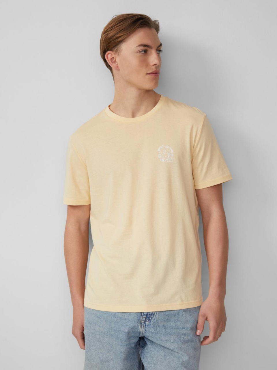 Q/S by s.Oliver Tricou barbati cu imprimeu, decolteu la baza gatului, Regular fit, Galben deschis (SELECTATI MARIMEA: 2XL)