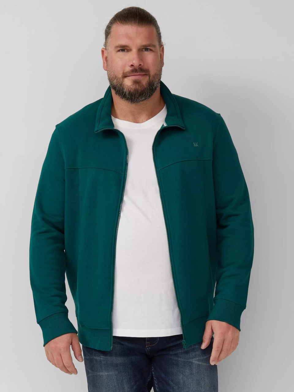 s.Oliver Big Sizes Bluza barbati big sizes cu guler inalt si fermoar, Regular fit, Verde (SELECTATI MARIMEA: 5XL)