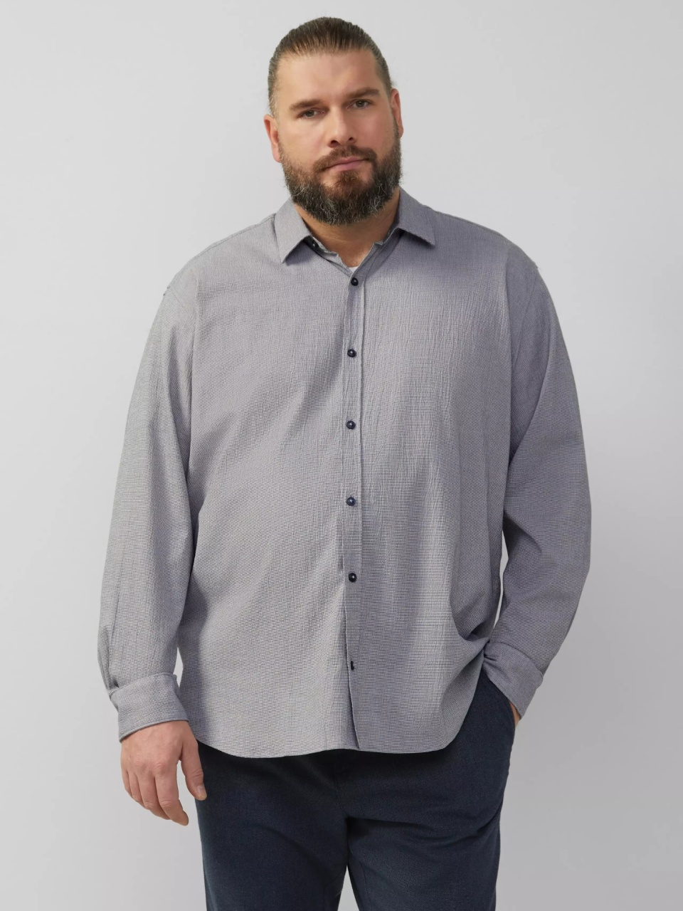 s.Oliver Big Sizes Camasa barbati big sizes, cu maneca lunga, Regular fit, Gri inchis (SELECTATI MARIMEA: 2XL)