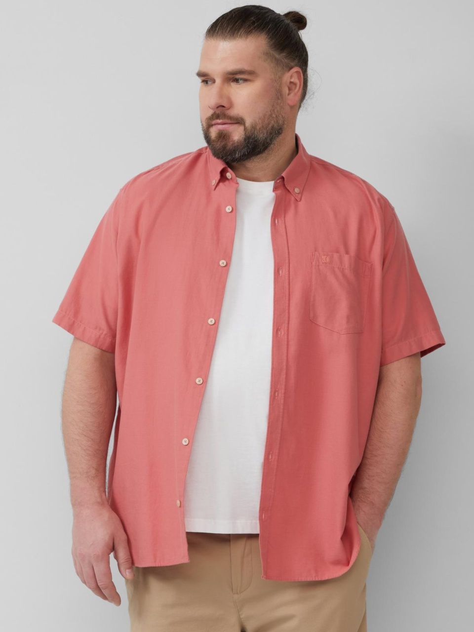 s.Oliver Big Sizes Camasa barbati big sizes, cu maneca scurta, buzunar la piept, Roz prafuit (SELECTATI MARIMEA: 2XL)
