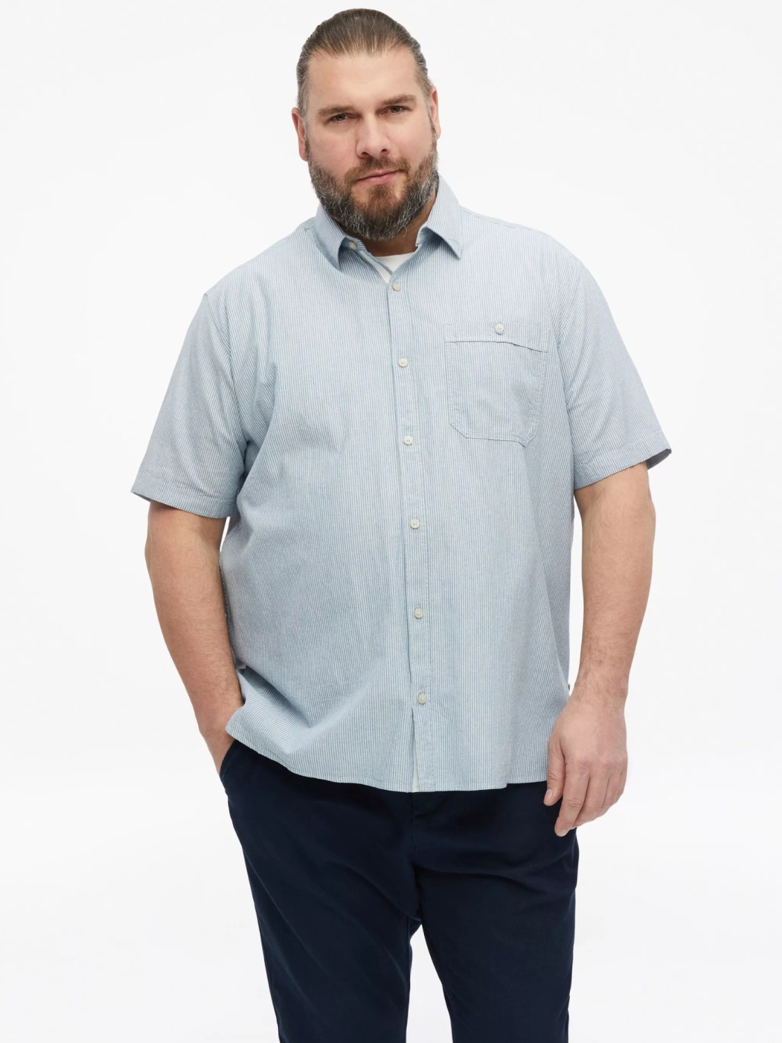 s.Oliver Big Sizes Camasa casual, barbati big sizes, din bumbac, Regular fit, Albastru (SELECTATI MARIMEA: 5XL)