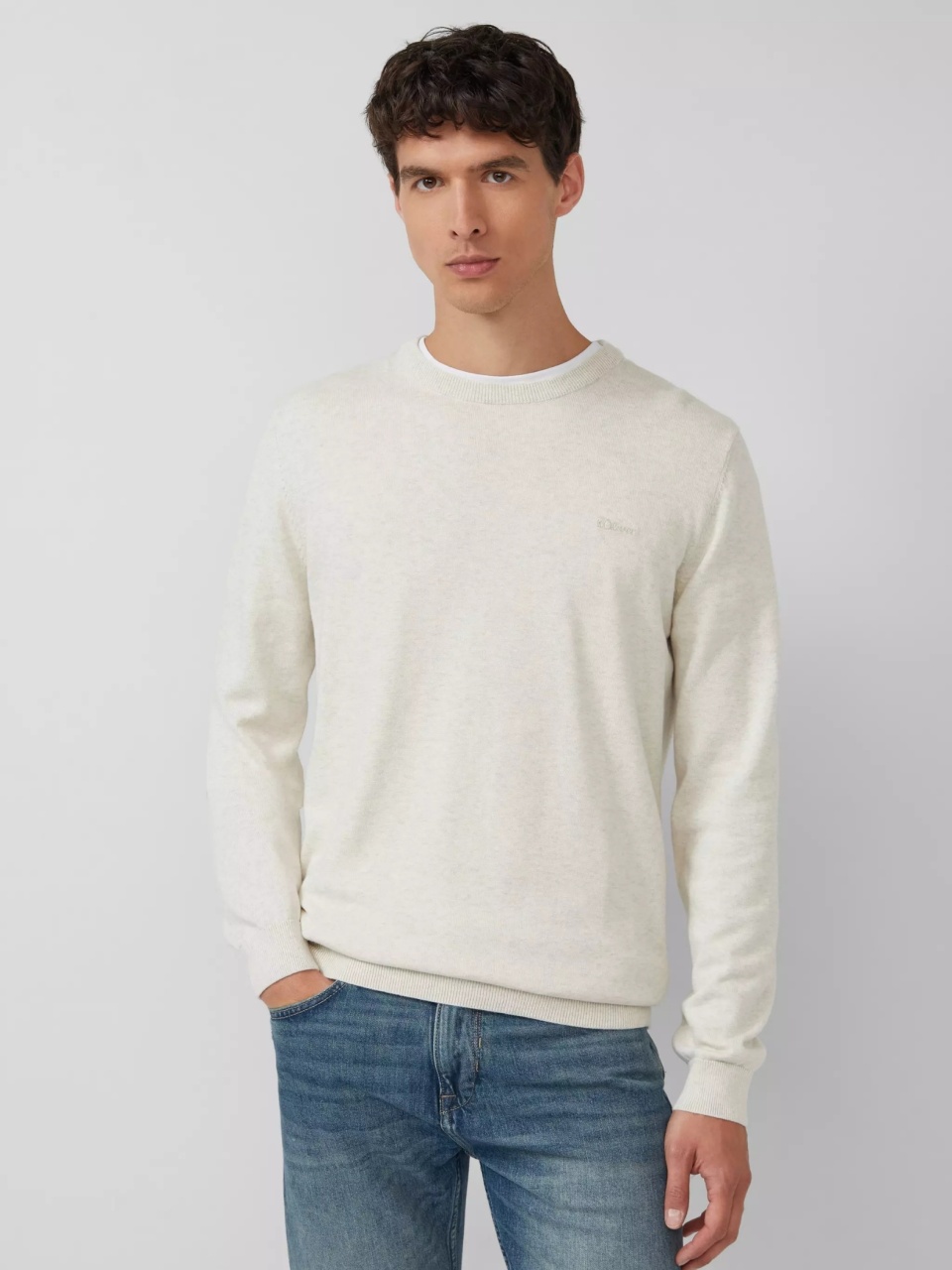 s.Oliver Pulover barbati cu decolteu la baza gatului, Crem (SELECTATI MARIMEA: 3XL)