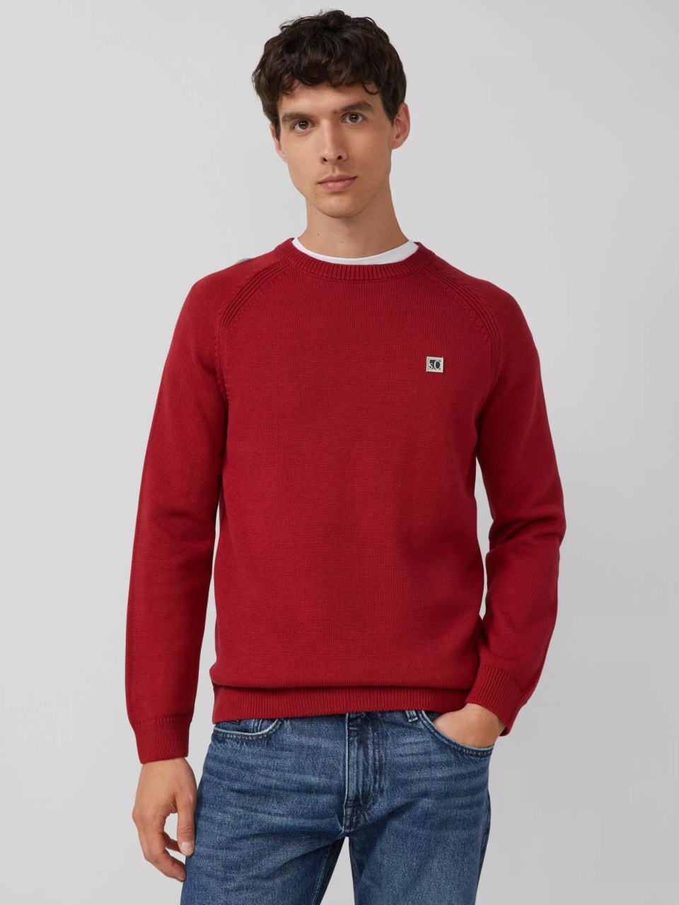 s.Oliver Pulover tricotat barbati, din bumbac cu maneci raglan, Rosu (SELECTATI MARIMEA: 2XL)