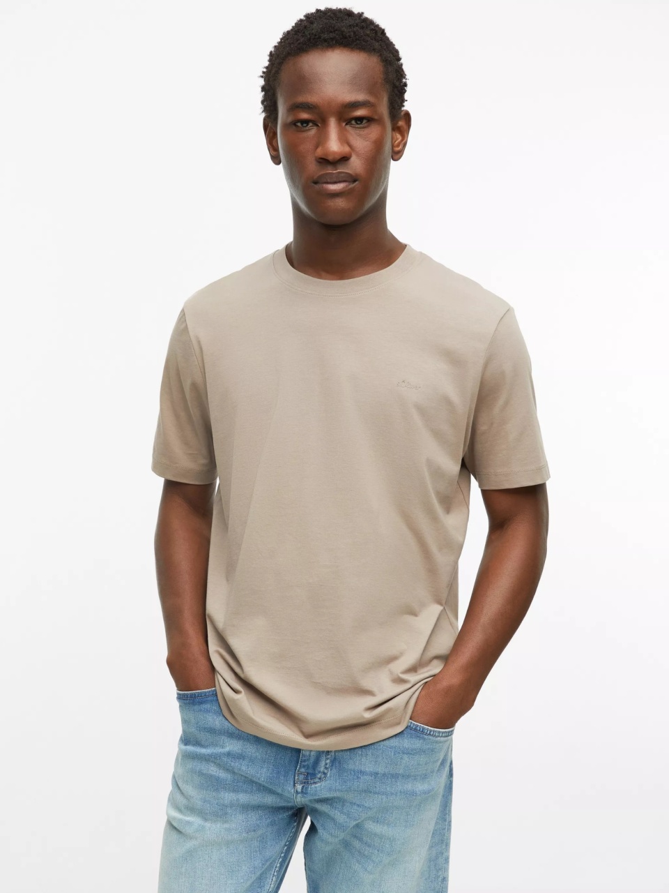 s.Oliver Tricou barbati, din bumbac, la baza gatului, Regular fit, Maro deschis (SELECTATI MARIMEA: 2XL)