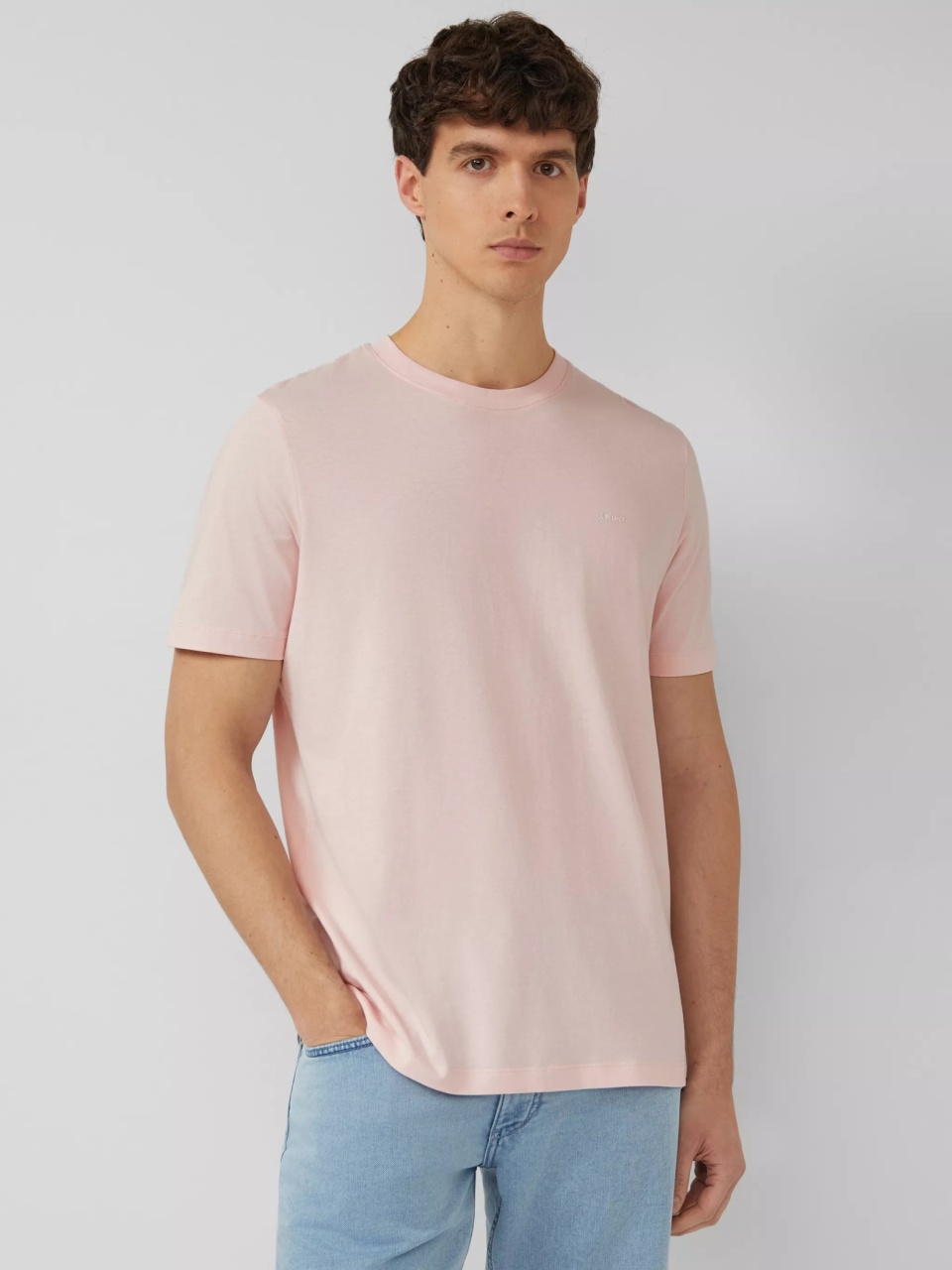 s.Oliver Tricou barbati din bumbac, la baza gatului, Regular fit, Piersica (SELECTATI MARIMEA: L)